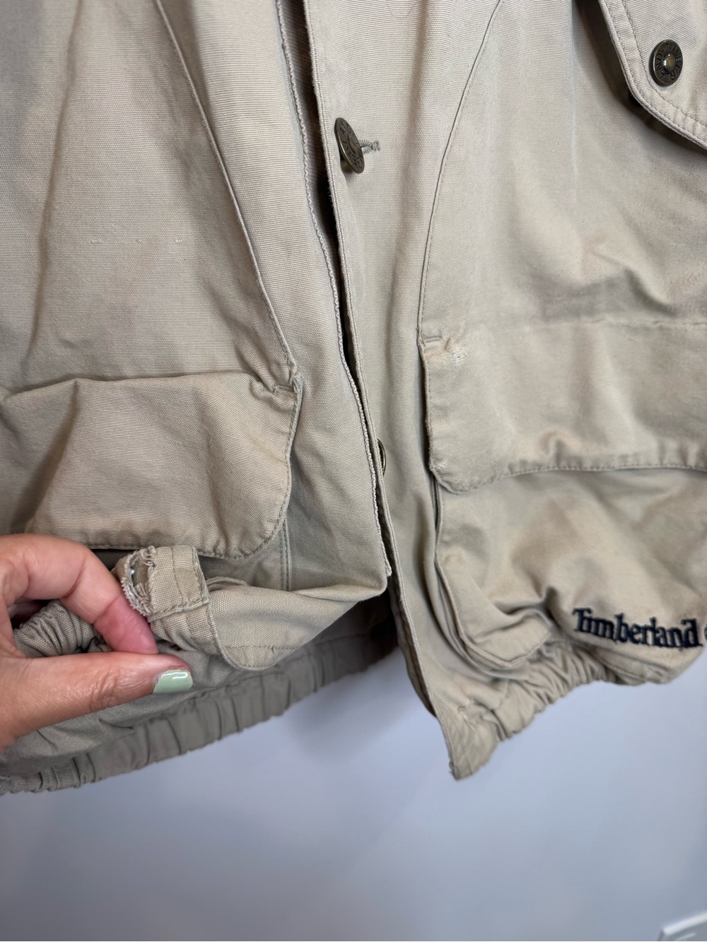 Vintage 1996 Timberland Rugged barn Jacket Beige Canvas Utility Coat pocket - Picture 7 of 15